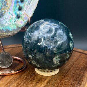 Moss Agate Sphere Druzy Water Grass Quartz Crystal Gardener's Stone